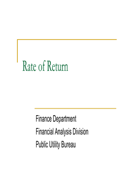 Rate of Return