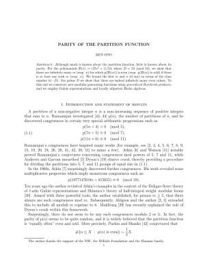 PARITY of the PARTITION FUNCTION 1. Introduction And