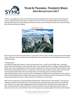 Team in Training- Yosemite Hikes Hike Descriptions 2017