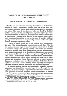 Control by Licensing Over Entry Into the Market