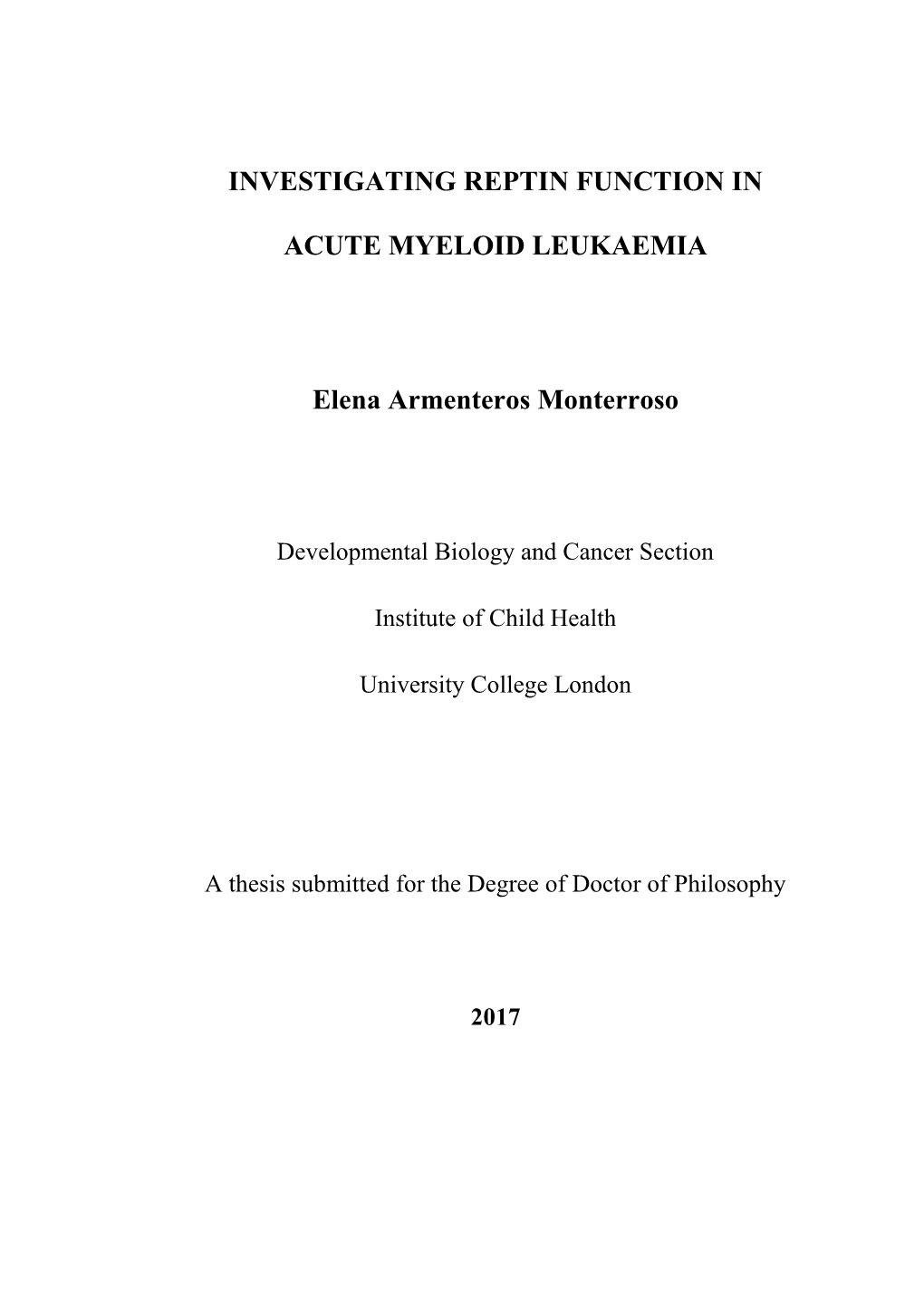 Investigating Reptin Function in Acute Myeloid Leukaemia