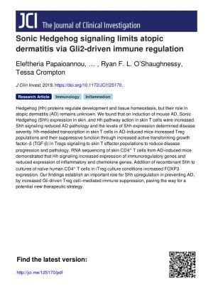 Sonic Hedgehog Signaling Limits Atopic Dermatitis Via Gli2-Driven Immune Regulation