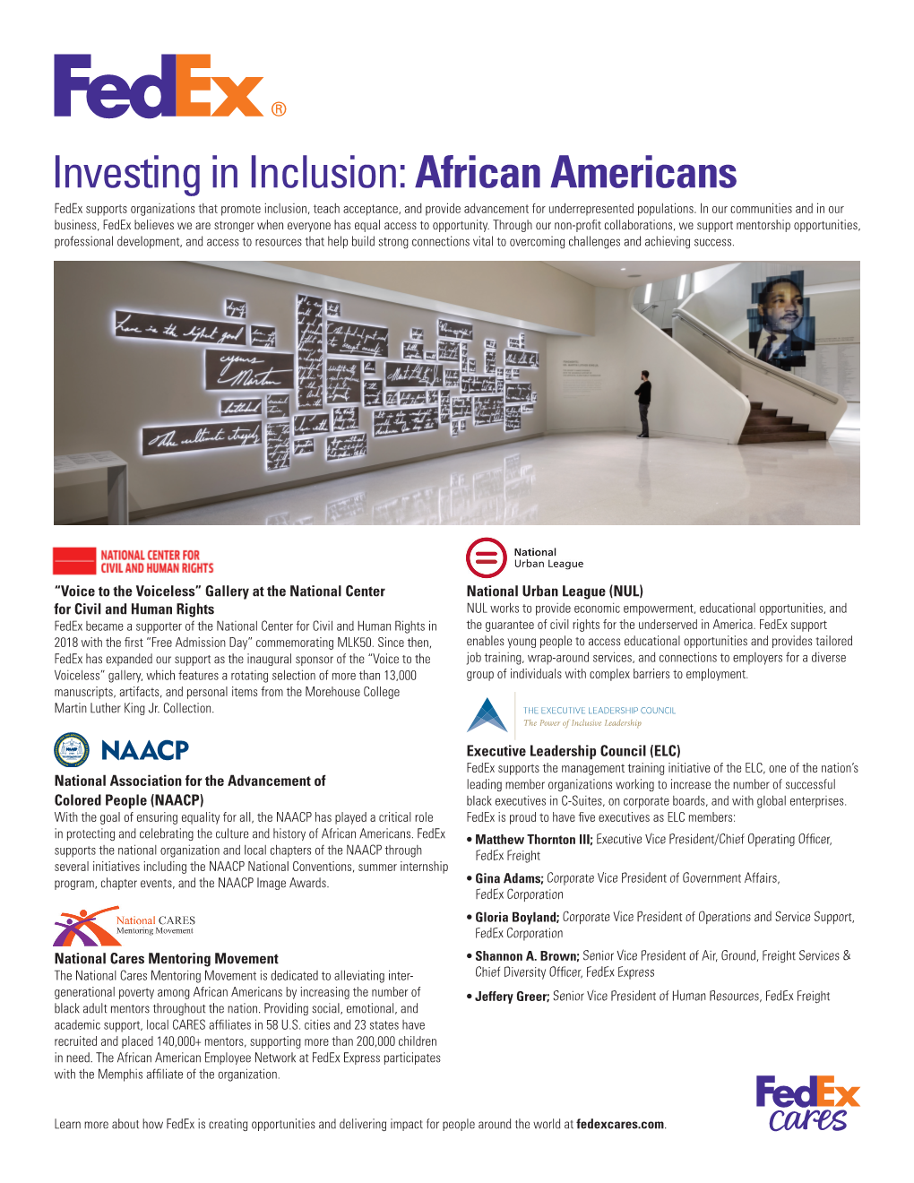 African Americans Fedex Supports Organizations That Promote Inclusion, Teach Acceptance, and Provide Advancement for Underrepresented Populations