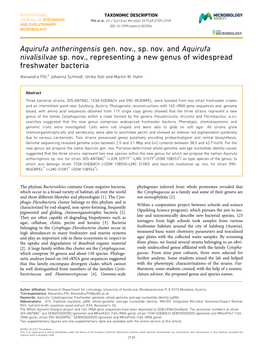 Aquirufa Antheringensis Gen. Nov., Sp. Nov. and Aquirufa Nivalisilvae Sp