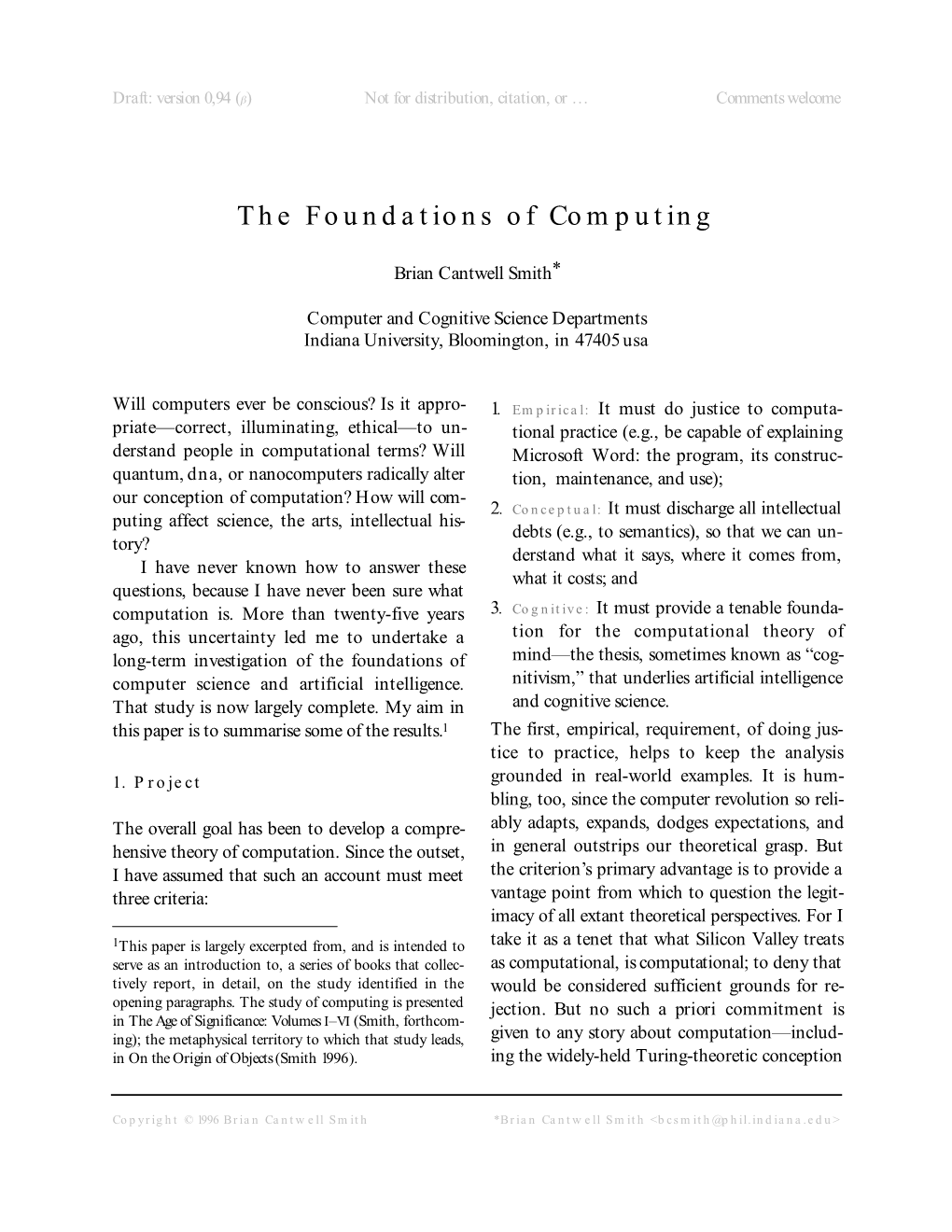 The Foundations of Computing