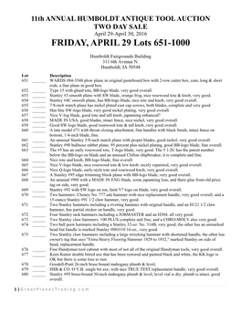 FRIDAY, APRIL 29 Lots 651-1000