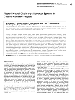 Altered Neural Cholinergic Receptor Systems in Cocaine-Addicted Subjects