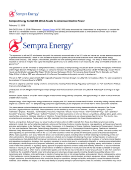 Sempra Energy to Sell US Wind Assets to American Electric Power