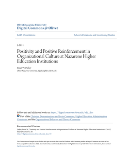 Positivity and Positive Reinforcement in Organizational Culture at Nazarene Higher Education Institutions Brian W