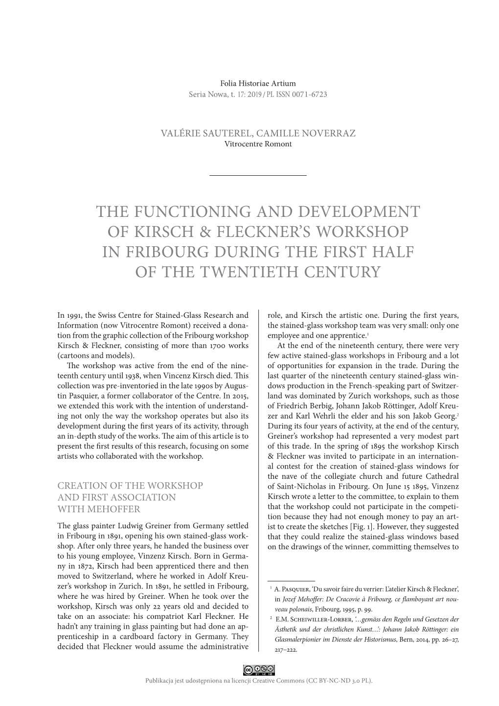 The Functioning and Development of Kirsch & Fleckner’S Workshop in Fribourg During the First Half of the Twentieth Century