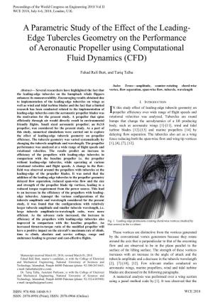 A Parametric Study of the Effect of the Leading- Edge Tubercles Geometry on the Performance of Aeronautic Propeller Using Computational Fluid Dynamics (CFD)