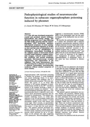 Function in Subacute Organophosphate Poisoning Induced by Phosmet