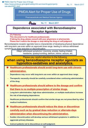 PMDA Alert for Proper Use of Drugs When Using Benzodiazepine