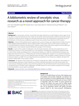 A Bibliometric Review of Oncolytic Virus Research As a Novel Approach For