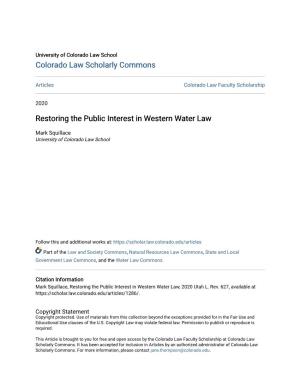 Restoring the Public Interest in Western Water Law