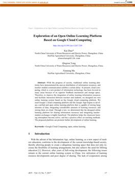 Exploration of an Open Online Learning Platform Based on Google Cloud Computing