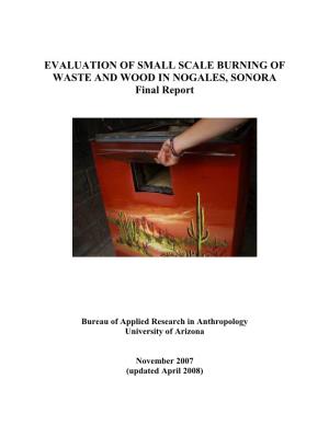 Evaluation of Small Scale Burning in Nogales, Sonora