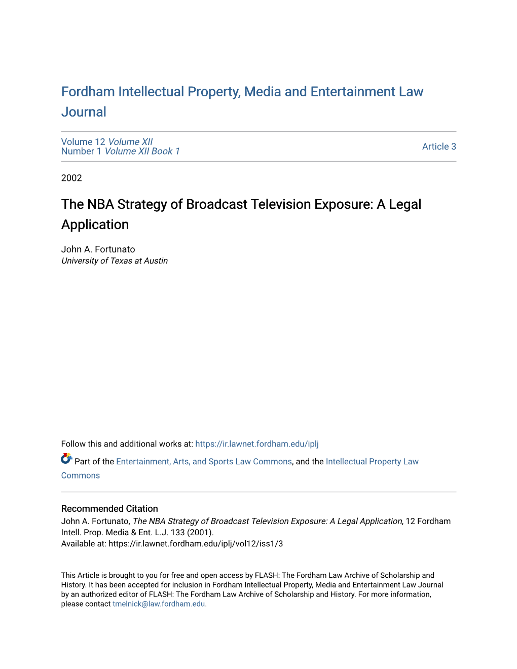 The NBA Strategy of Broadcast Television Exposure: a Legal Application