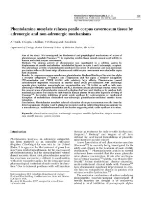 Phentolamine Mesylate Relaxes Penile Corpus Cavernosum Tissue by Adrenergic and Non-Adrenergic Mechanisms