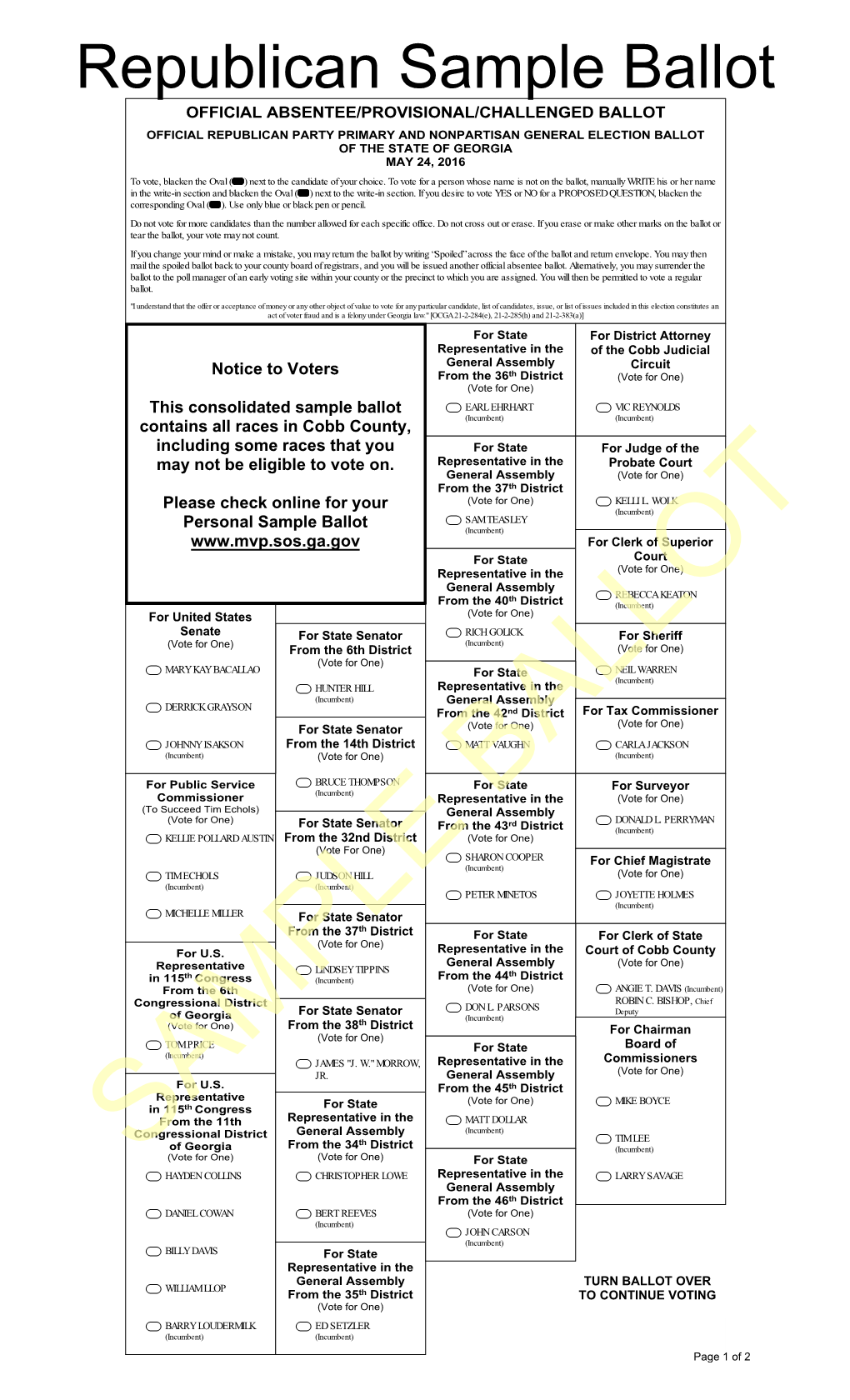 Republican Sample Ballot