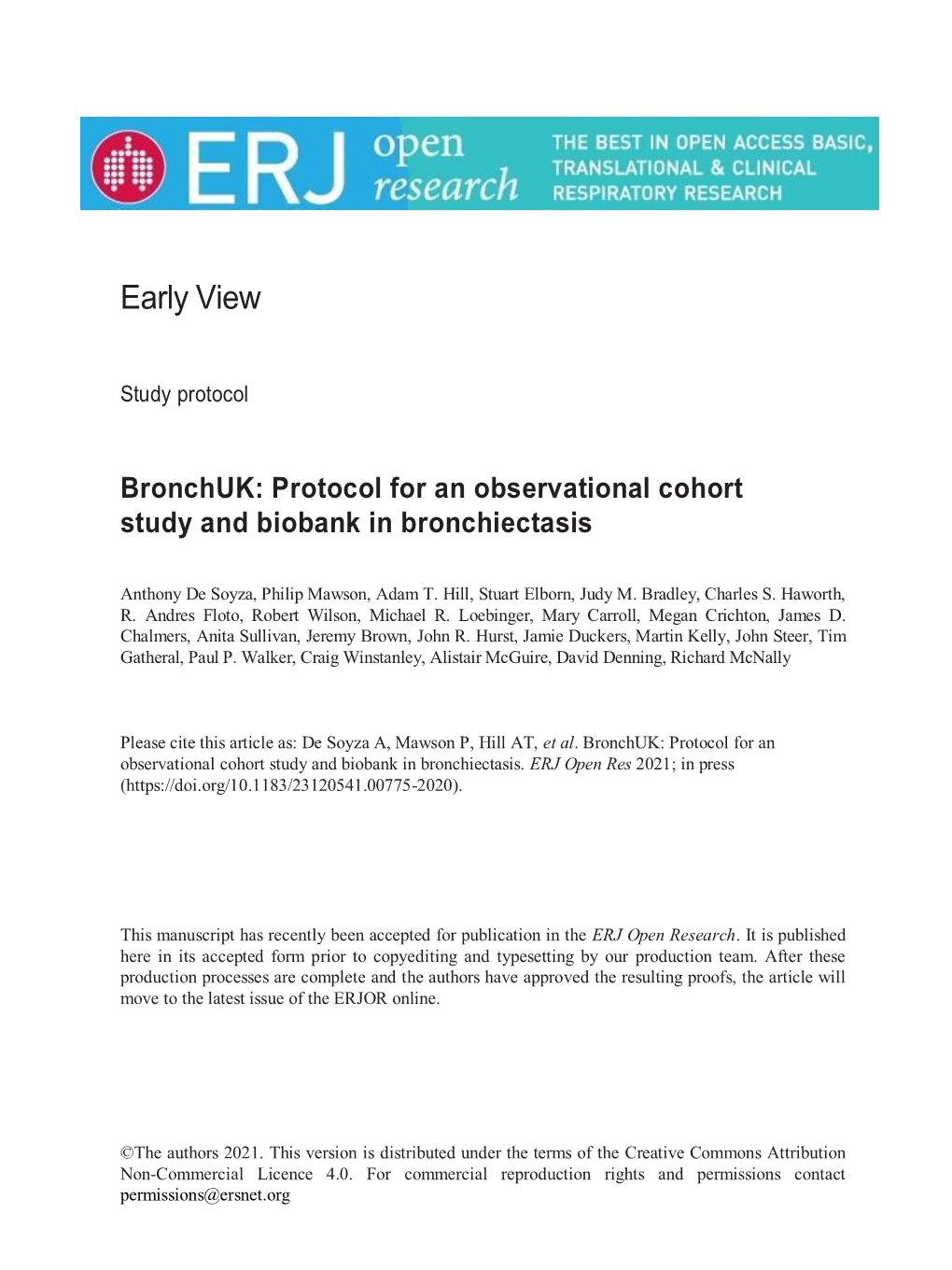 Protocol for an Observational Cohort Study and Biobank in Bronchiectasis