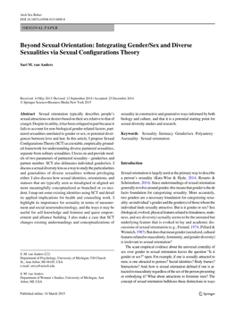 Beyond Sexual Orientation: Integrating Gender/Sex and Diverse Sexualities Via Sexual Conﬁgurations Theory