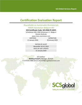 Certification Evaluation Report
