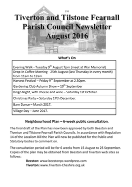 Tiverton and Tilstone Fearnall Parish Council Newsletter August 2016