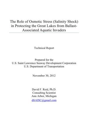 The Role of Osmotic Stress (Salinity Shock) in Protecting the Great Lakes from Ballast- Associated Aquatic Invaders