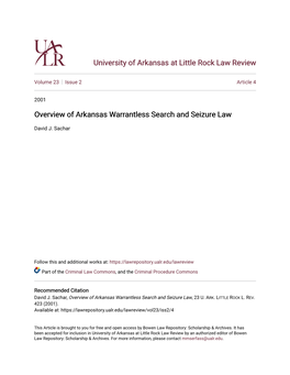 Overview of Arkansas Warrantless Search and Seizure Law