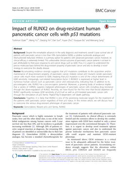 Impact of RUNX2 on Drug-Resistant Human Pancreatic Cancer Cells with P53 Mutations