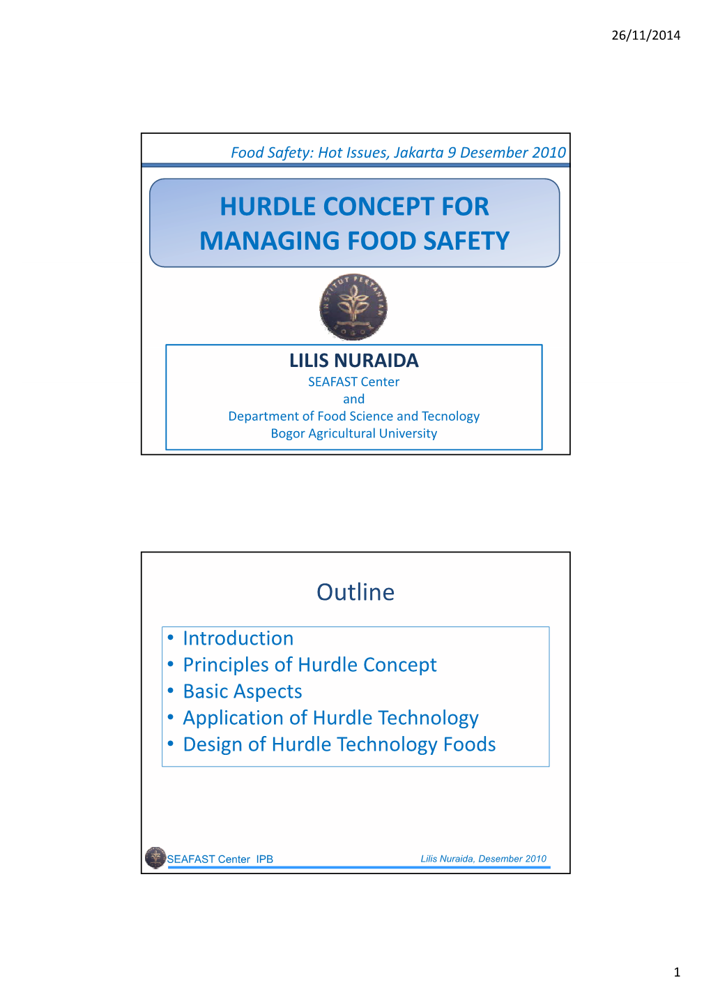 Hurdle Concept for Managing Food Safety