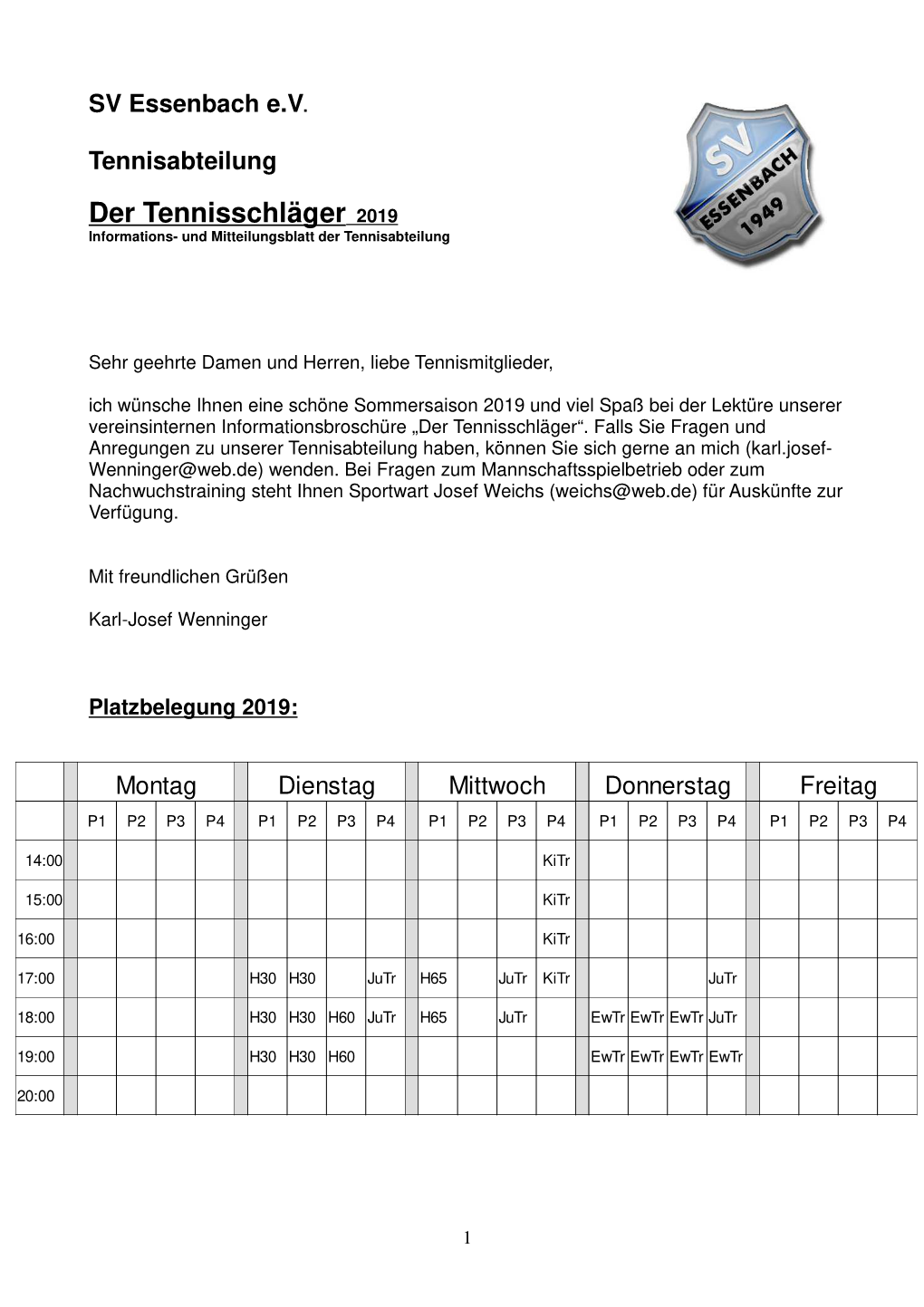 Der Tennisschläger 2019 Informations- Und Mitteilungsblatt Der Tennisabteilung