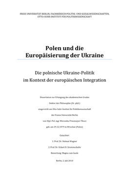 Polen Und Die Europäisierung Der Ukraine