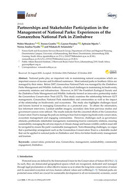 Partnerships and Stakeholder Participation in the Management of National Parks: Experiences of the Gonarezhou National Park in Zimbabwe