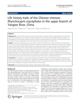 Life History Traits of the Chinese Minnow Rhynchocypris