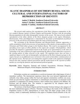 Slavic Diasporas of Southern Russia: Socio- Cultural And