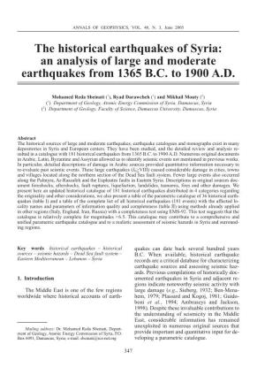 The Historical Earthquakes of Syria: an Analysis of Large and Moderate Earthquakes from 1365 B.C