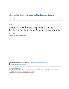 IV. Anthocarp Dispersibility and Its Ecological Implications for Nine Species of Abronia Ruth C