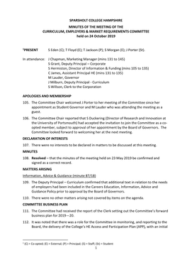 SPARSHOLT COLLEGE HAMPSHIRE MINUTES of the MEETING of the CURRICULUM, EMPLOYERS & MARKET REQUIREMENTS COMMITTEE Held on 24 O