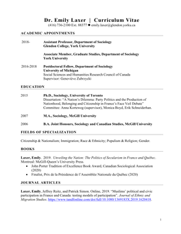 Dr. Emily Laxer | Curriculum Vitae (416) 736-2100 Ext