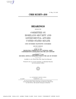 Cyber Security—2010 Hearings Committee On