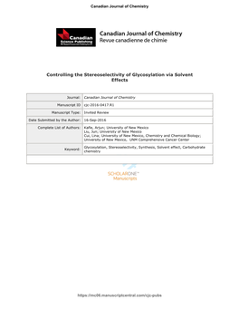 Controlling the Stereoselectivity of Glycosylation Via Solvent Effects