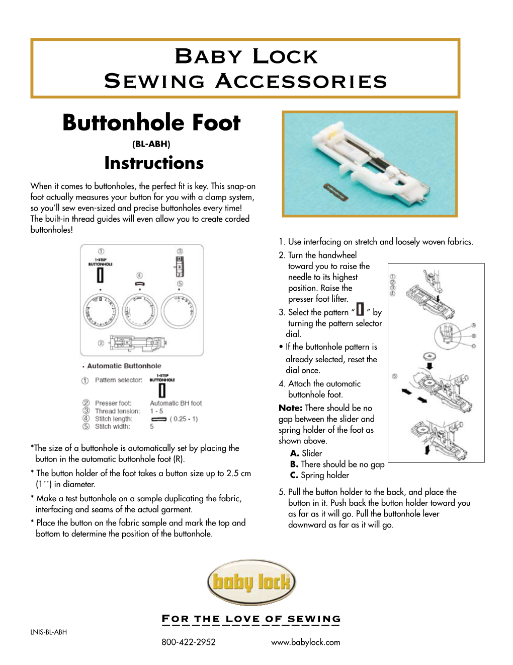 Buttonhole Foot (BL-ABH) Instructions