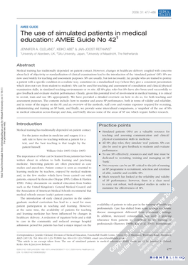 The Use of Simulated Patients in Medical Education: AMEE Guide No 421