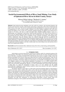 Social-Environmental Effects of River Sand Mining: Case Study of Ephemeral River Kivou in Kitui County, Kenya