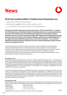 5G Für Den Landkreis Gifhorn: Vodafone Baut
