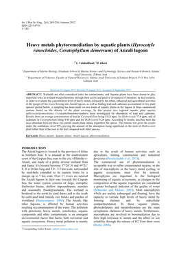 Heavy Metals Phytoremediation by Aquatic Plants (Hyrocotyle Ranocloides, Ceratophyllum Demersum) of Anzali Lagoon