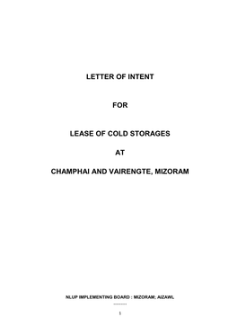 Letter of Intent for Lease of Cold Storages at Champhai and Vairengte, Mizoram