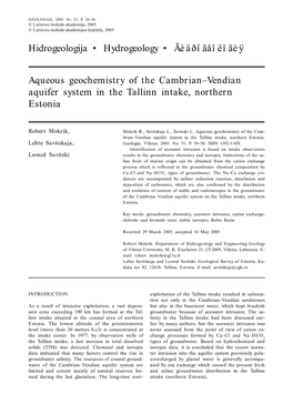 Aqueous Geochemistry of the Cambrian–Vendian Aquifer System in the Tallinn Intake, Northern Estonia